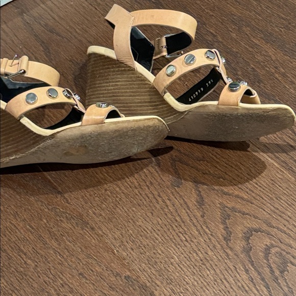 Balenciaga Tan Sandals with Silver Details Wedges Size 39.5